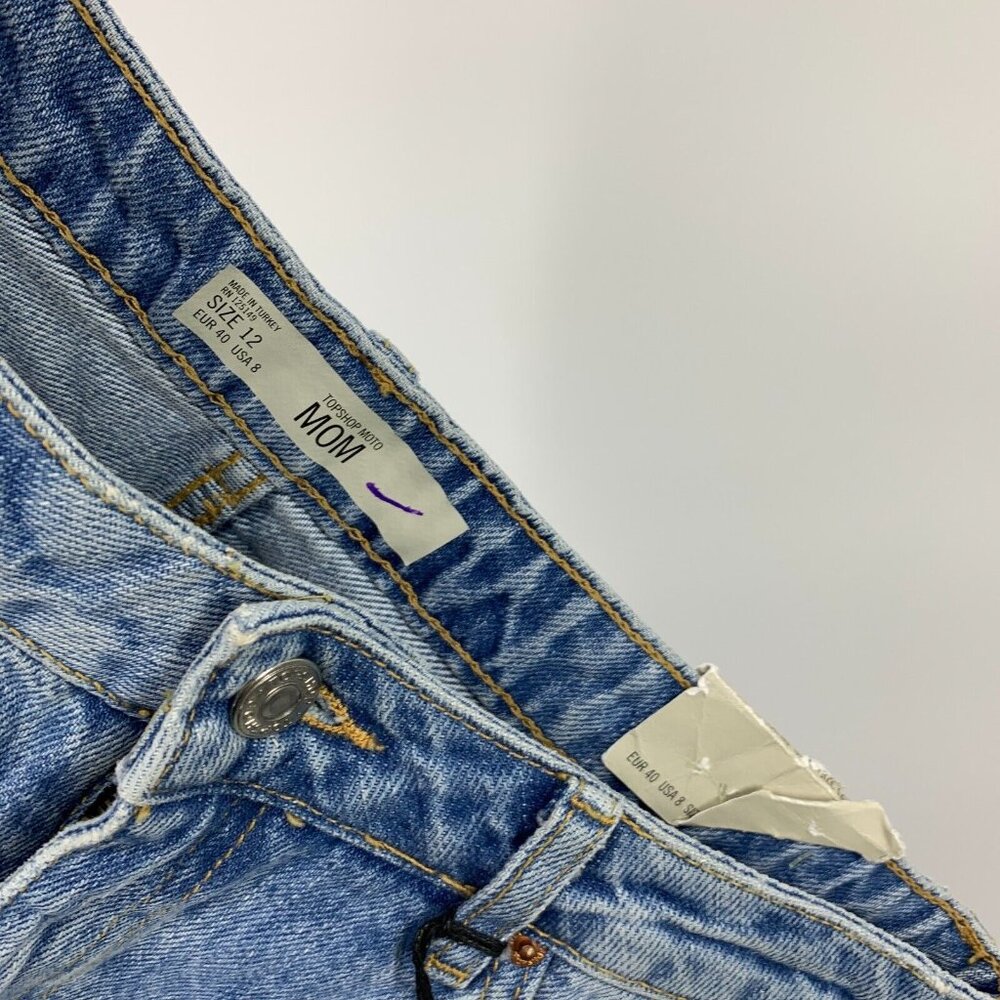 Topshop Mom Shorts Blue Denim Distressed Authentic High Waist NWT - Picture 5 of 13